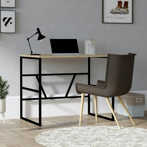 Petit Bureau Moderne Noir Avec Plateau Effet Chêne Clair Jena