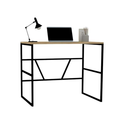 Petit Bureau Moderne Noir Avec Plateau Effet Chêne Clair Jena