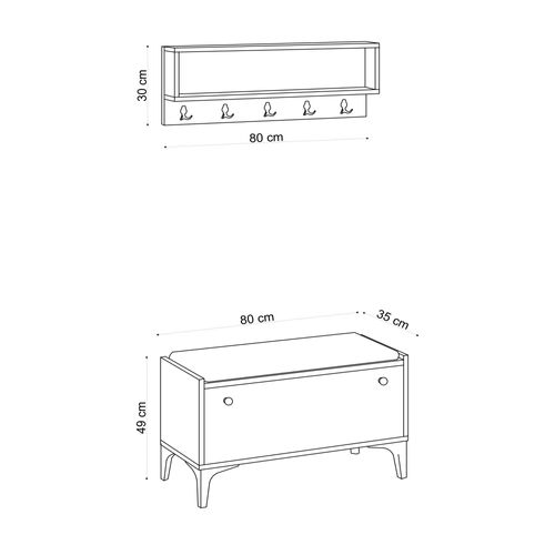 Banquette Entrée Noire - Casier Chaussures et Portemanteau Jena
