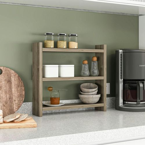 Etagère Cuisine à Poser Effet Noyer Clair - 3 Niveaux Marfa