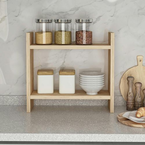 Etagère Cuisine à Poser Effet Pin - 2 Niveaux Marfa