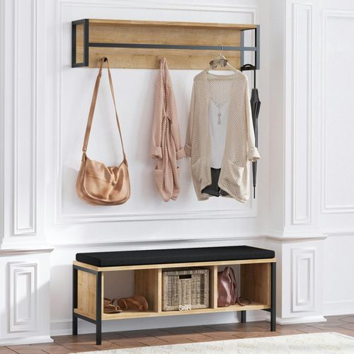 Banc D'entrée Noir Avec Rangement Et Portemanteau Marfa