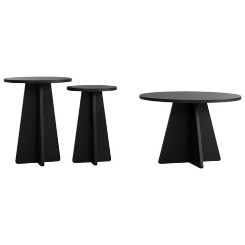 Table Basse Gigogne Noire Pieds Trapèze - 3 Pièces Marfa