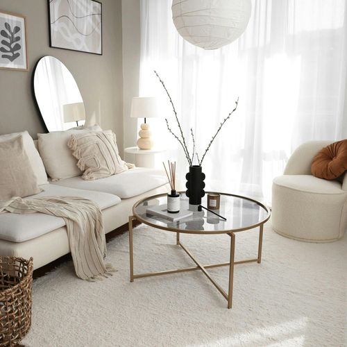 Table Basse Ronde Design - Verre Fumé et Métal Doré Tulum