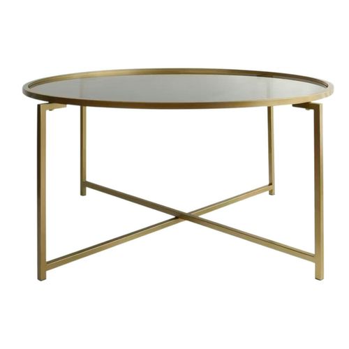 Table Basse Ronde Design - Verre Fumé et Métal Doré Tulum