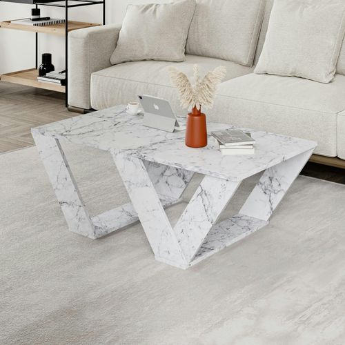 Table Basse Design Effet Marbre - Pieds En W Marfa
