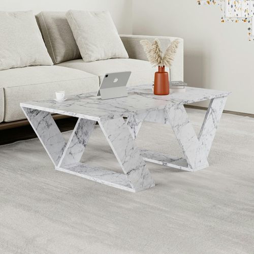 Table Basse Design Effet Marbre - Pieds En W Marfa