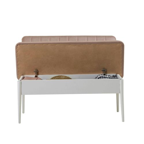 Banc D'entrée Avec Rangement - Tissu Rose Poudré Jena