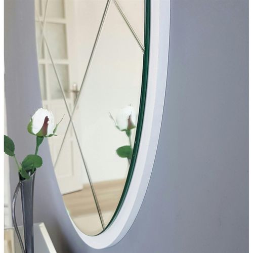 Miroir Rond Blanc Ø60 Cm Motif Croisé - Style Moderne Cody