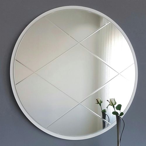 Miroir Rond Blanc Ø60 Cm Motif Croisé - Style Moderne Cody
