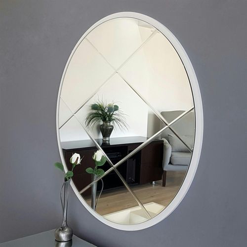 Miroir Rond Blanc Ø60 Cm Motif Croisé - Style Moderne Cody