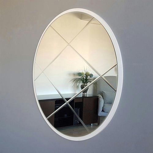 Miroir Rond Blanc Ø60 Cm Motif Croisé - Style Moderne Cody