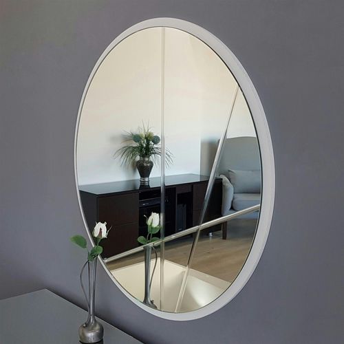 Miroir D'entrée Blanc Ø60 Cm Avec Lignes Graphiques Cody