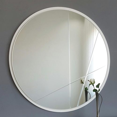 Miroir D'entrée Blanc Ø60 Cm Avec Lignes Graphiques Cody