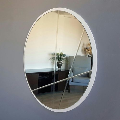 Miroir D'entrée Blanc Ø60 Cm Avec Lignes Graphiques Cody