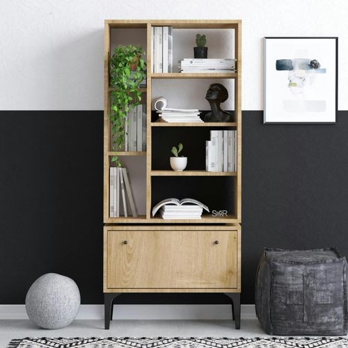 Bibliothèque Salon Effet Bois Clair Multi-rangements Jena