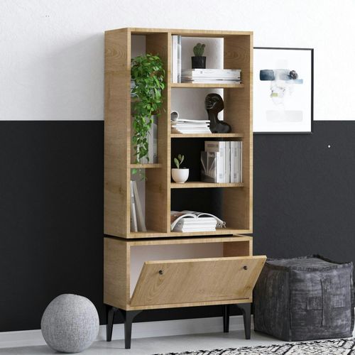 Bibliothèque Salon Effet Bois Clair Multi-rangements Jena