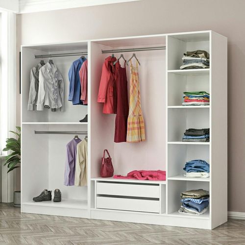 Armoire Dressing Design Blanc 5 Portes Verre H 210 Cm Byron
