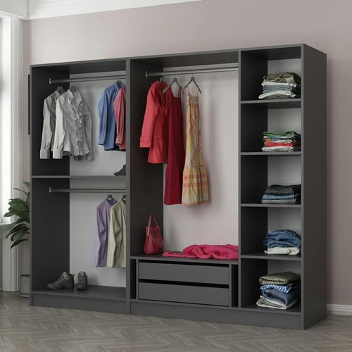 Armoire Dressing Design Gris 5 Portes Verre H 190 Cm Byron