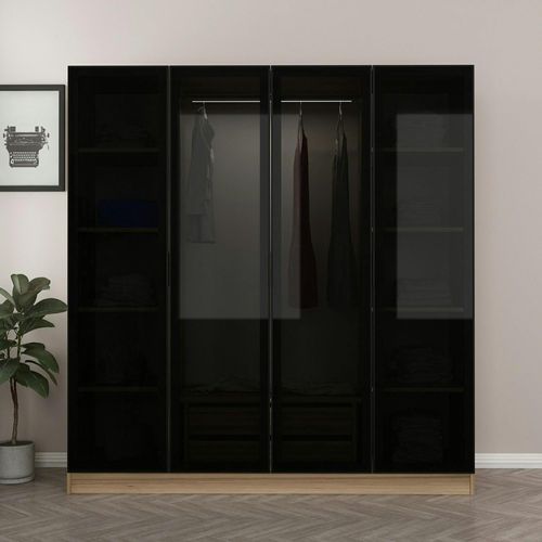 Armoire Penderie Design Effet Bois 4 Portes Verre H 210 Cm Byron