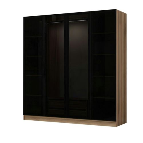 Armoire Penderie Design Effet Bois 4 Portes Verre H 210 Cm Byron