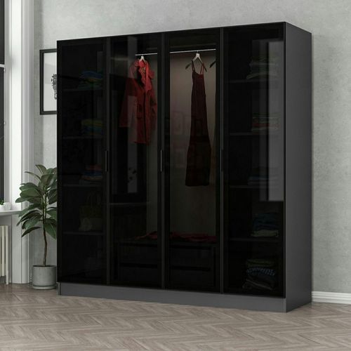 Armoire Penderie Grise 4 Portes Verre H 210 Cm Byron