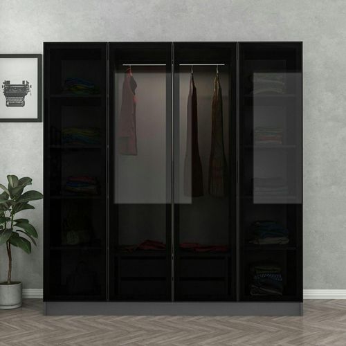 Armoire Penderie Grise 4 Portes Verre H 210 Cm Byron