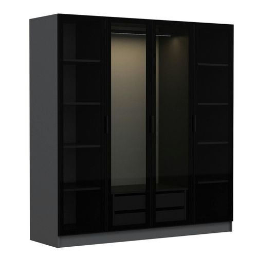 Armoire Penderie Grise 4 Portes Verre H 210 Cm Byron