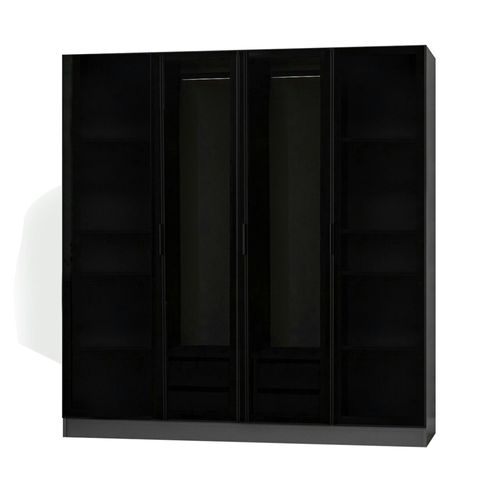 Armoire Penderie Design Gris 4 Portes Vitrées H 190 Cm Byron