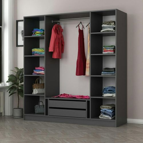 Armoire Penderie Design Gris 4 Portes Vitrées H 190 Cm Byron
