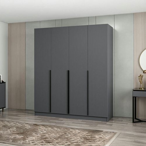 Armoire Penderie Design Gris Rainuré H 210 Cm Byron