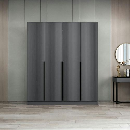 Armoire Penderie Design Gris Rainuré H 210 Cm Byron