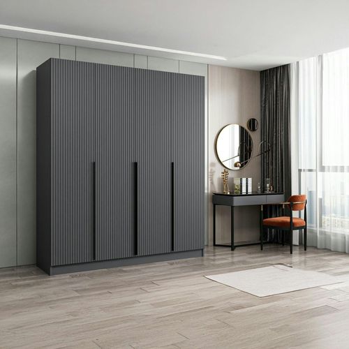 Armoire Penderie Design Gris Rainuré H 210 Cm Byron