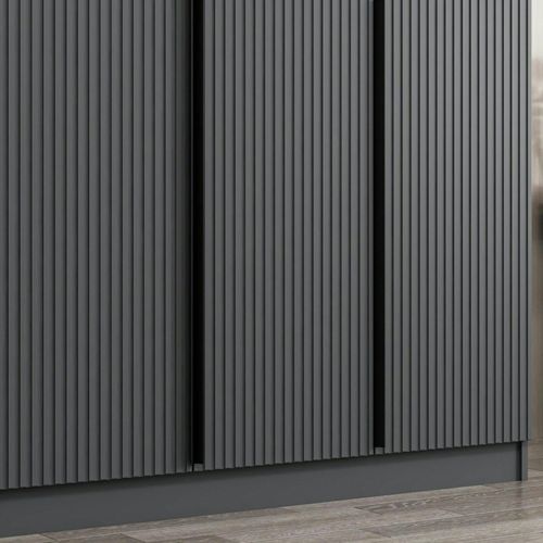 Armoire Penderie Design Gris Rainuré H 210 Cm Byron