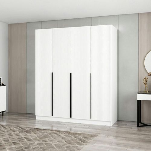 Armoire Penderie Blanche Rainurée Moderne H 210 Cm Byron