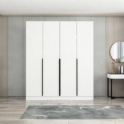 Armoire Penderie Blanche Rainurée Moderne H 210 Cm Byron