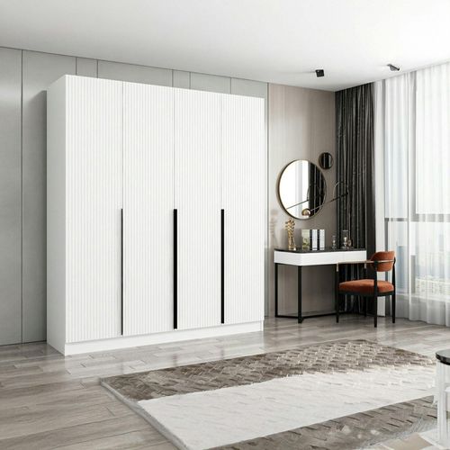 Armoire Penderie Blanche Rainurée Moderne H 210 Cm Byron
