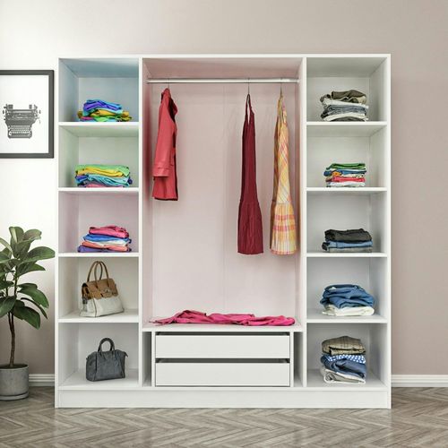 Armoire Penderie Blanche Rainurée Moderne H 210 Cm Byron