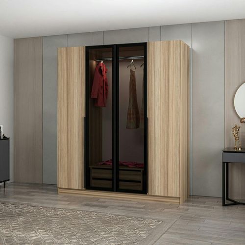 Armoire Penderie Design, 2 Portes Vitrées H210 Cm Byron