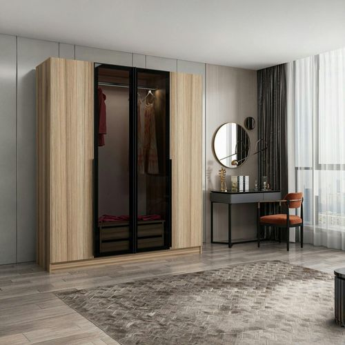 Armoire Penderie Design, 2 Portes Vitrées H210 Cm Byron