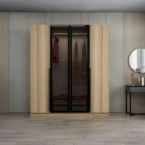 Armoire Penderie Design, 2 Portes Vitrées H210 Cm Byron