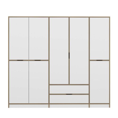 Armoire Dressing Chambre Effet Bois, 8 Portes Blanches Byron