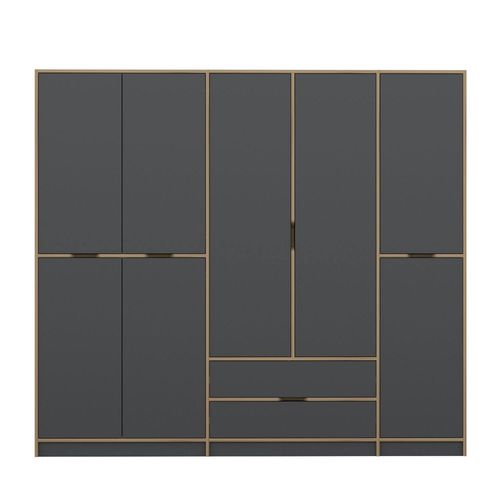 Armoire Dressing Chambre Effet Bois, 8 Portes Grises Byron