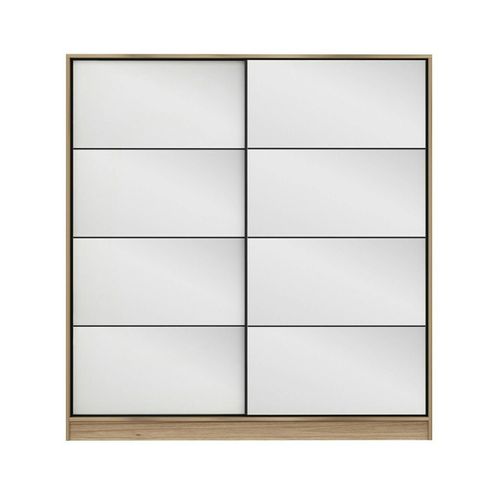 Armoire Penderie Portes Coulissantes, Effet Bois et Miroir Byron