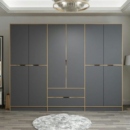 Armoire Dressing Chambre Effet Bois et Gris 277 Cm Byron
