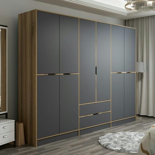 Armoire Dressing Chambre Effet Bois et Gris 277 Cm Byron