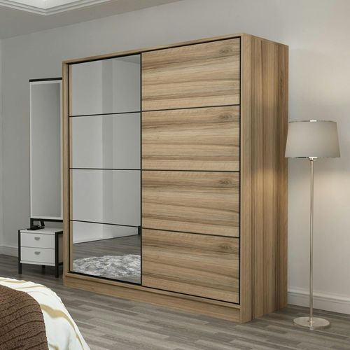 Armoire Penderie Coulissante Effet Bois Et Miroir Byron