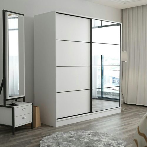 Armoire Blanche 2 Portes Coulissantes, 1 Miroir Byron