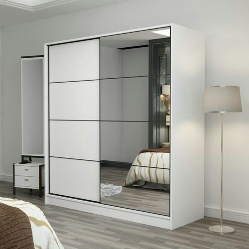 Armoire Blanche 2 Portes Coulissantes, 1 Miroir Byron