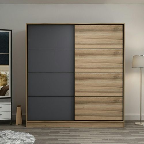 Armoire Penderie Moderne Effet Bois Et Gris L.180 Cm Byron